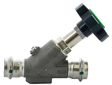 Клапан запорный Viega 2337 Дн22 Ру16 свободного хода с наклонным седлом Easytop Inox с SC-Contur, пресс-соединение, из нержавеющей стали, со штурвалом
