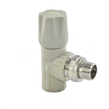 Клапан запорный Valfex 3/4″ Дн25 Ру25 НР угловой, материал - PP-R, тип присоединения - резьбовое - внутренняя пайка, цвет - серый, для радиатора