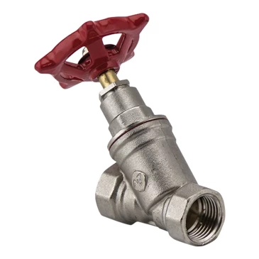 Клапан запорный TEBO 1″ Ду25 Ру40 внутренняя резьба, с наклонным штоком, корпус - никелированная латунь